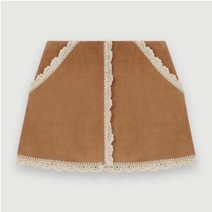 Maje Suede Skirt Jicoti Crochet Trim FR38/M